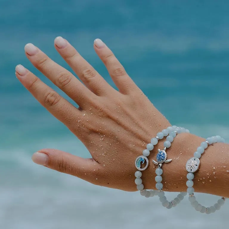 Sterling Silver Aquamarine Sea Turtle Stretchy Bracelet