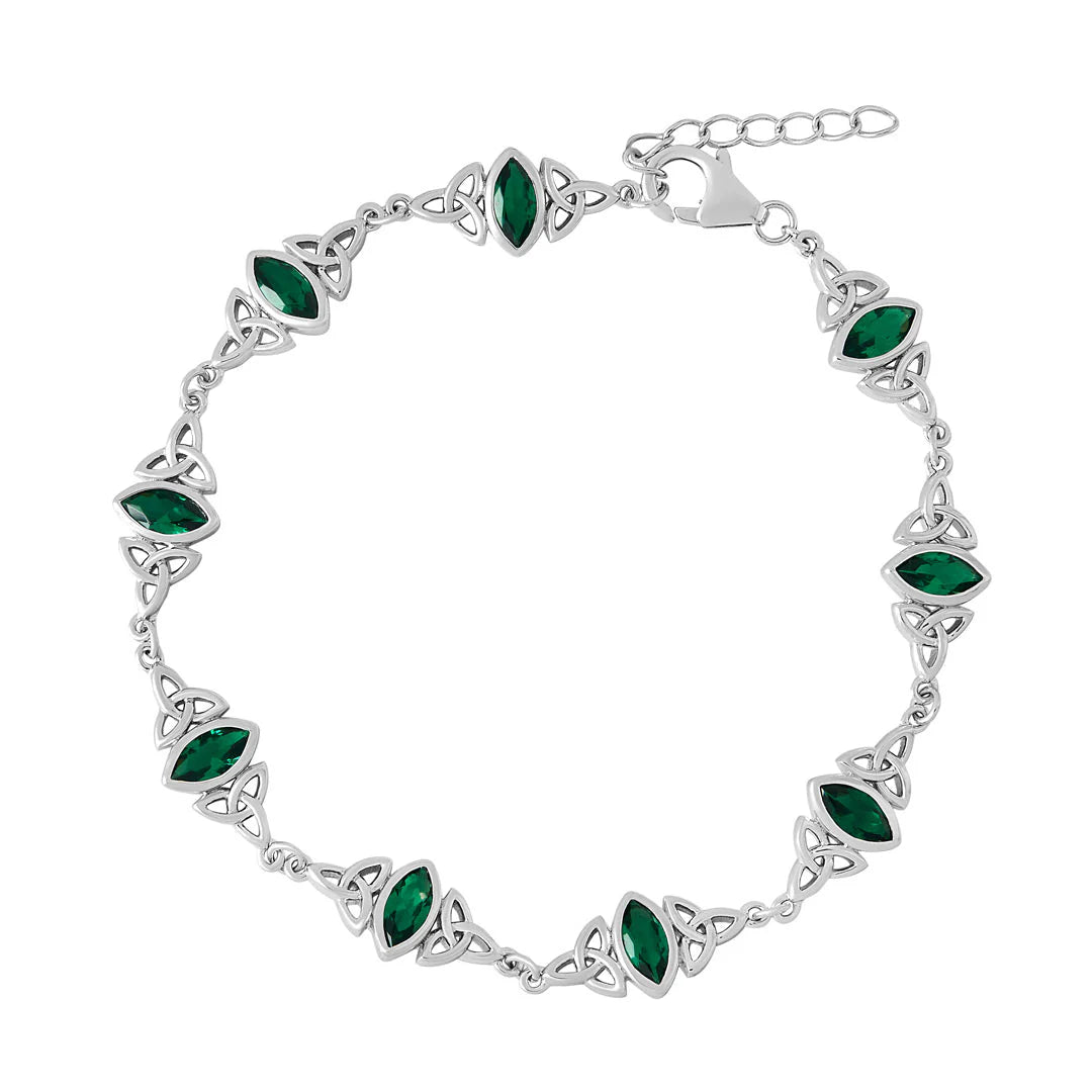 Sterling Silver Green Cubic Zirconia Trinity Knot Bracelet