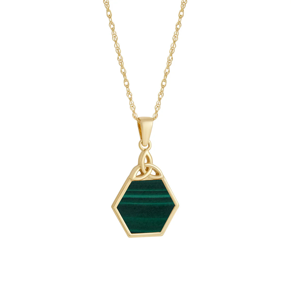 10ct Gold Malachite Hexagon Trinity Knot Pendant