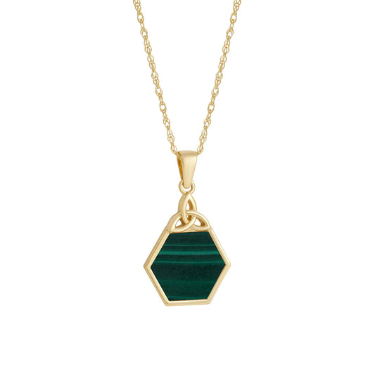 10ct Gold Malachite Hexagon Trinity Knot Pendant