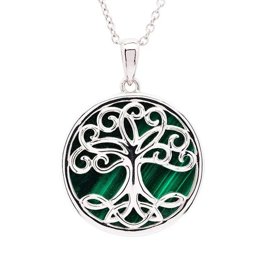 Sterling Silver Malachite Tree of Life Pendant