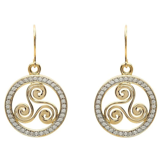 10ct Gold Cubic Zirconia Celtic Triskele Earrings