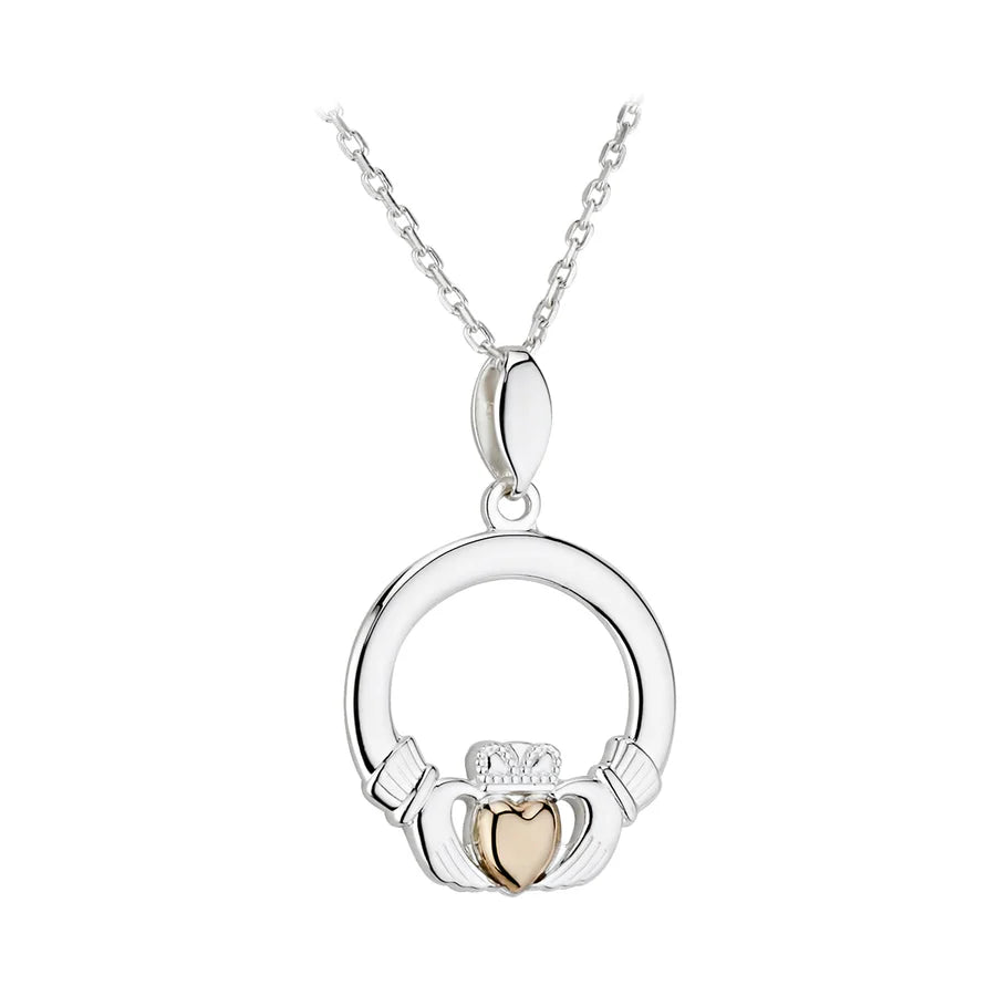 Sterling Silver and 10ct Gold Claddagh Pendant