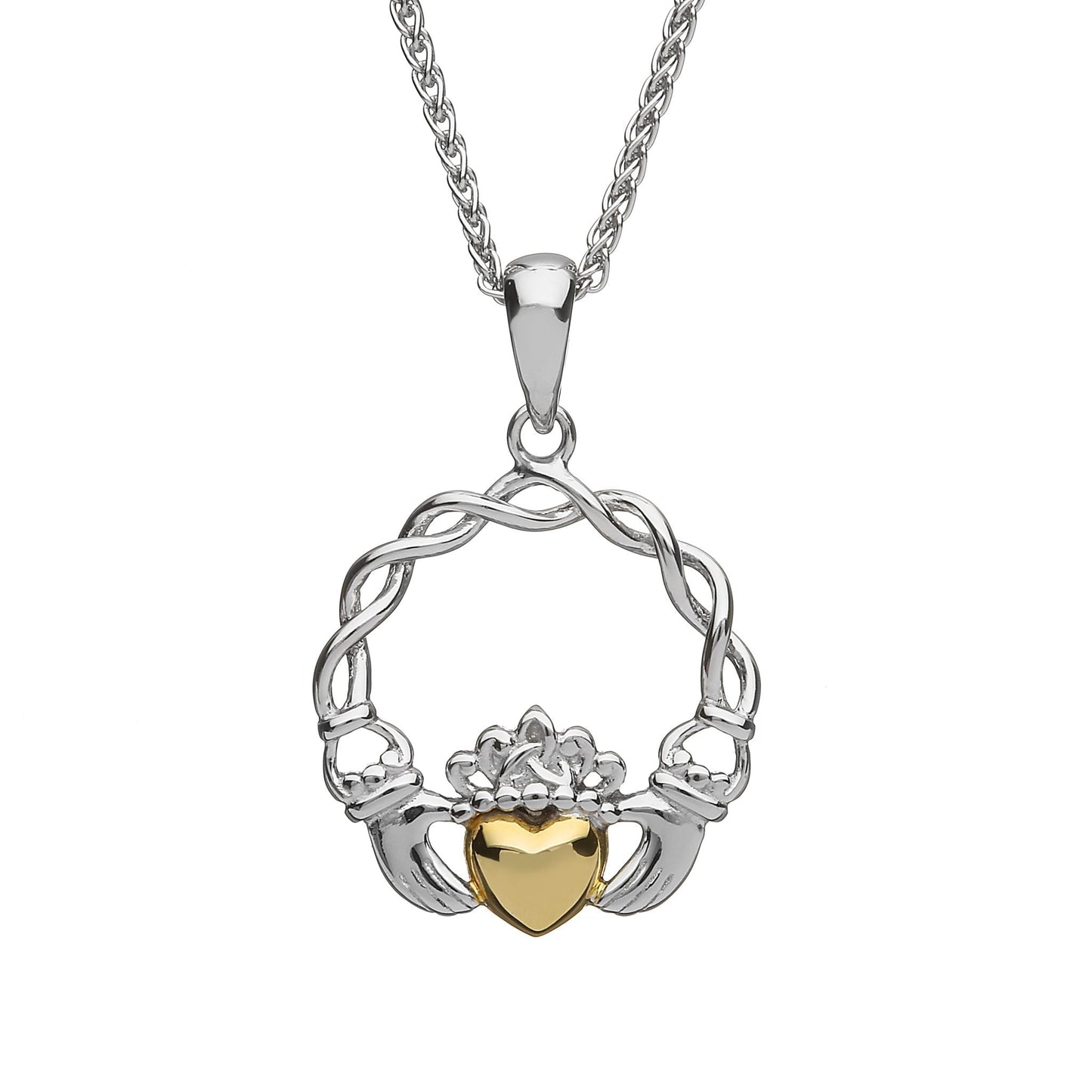 Sterling Silver Claddagh Pendant with 10ct Gold Heart