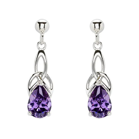 Sterling Silver Cubic Zirconia Amethyst Trinity Knot Earrings