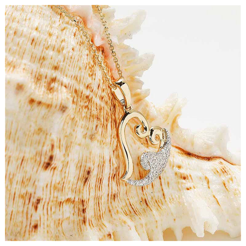 14ct Gold Lab Grown Diamond Set Heart Wave Necklace