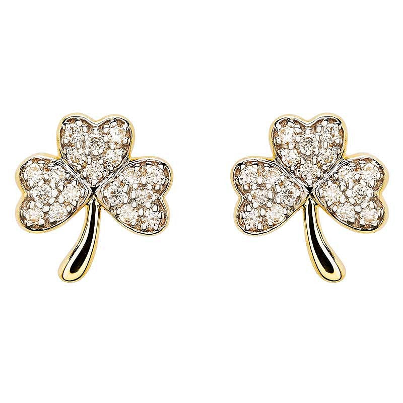 14ct Gold Lab Grown Diamond Shamrock Drop Earrings