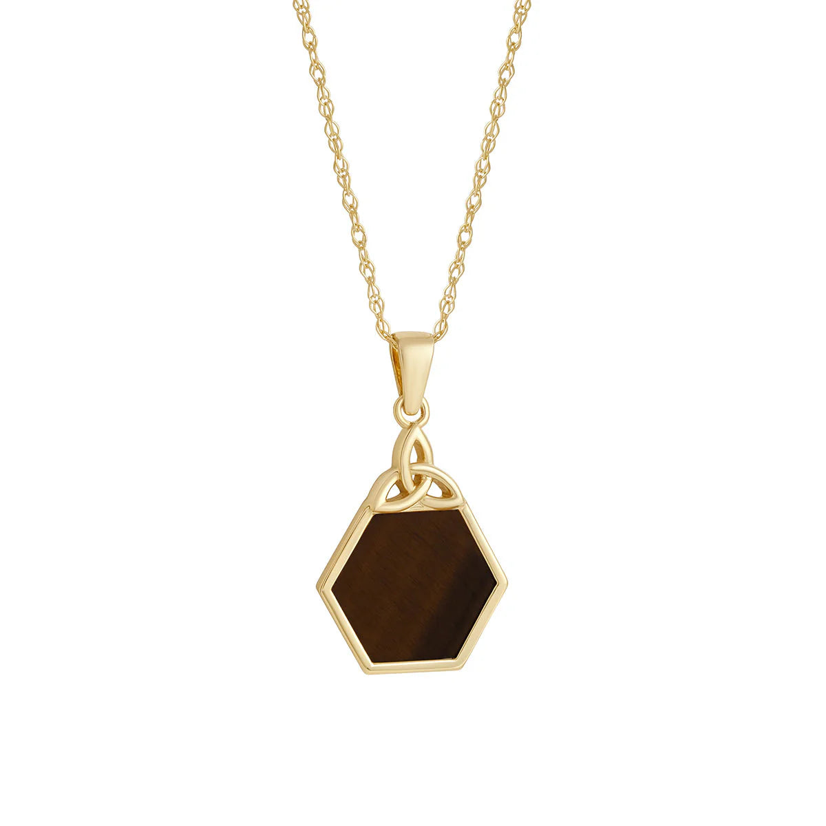 10ct Gold Tiger Eye Hexagon Trinity Knot Pendant