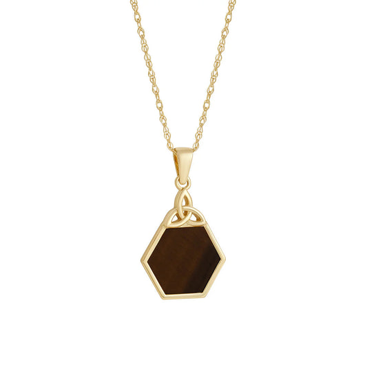 10ct Gold Tiger Eye Hexagon Trinity Knot Pendant
