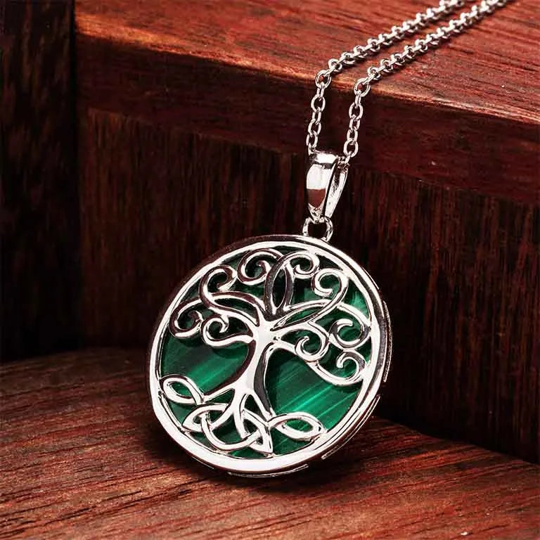 Sterling Silver Malachite Tree of Life Pendant