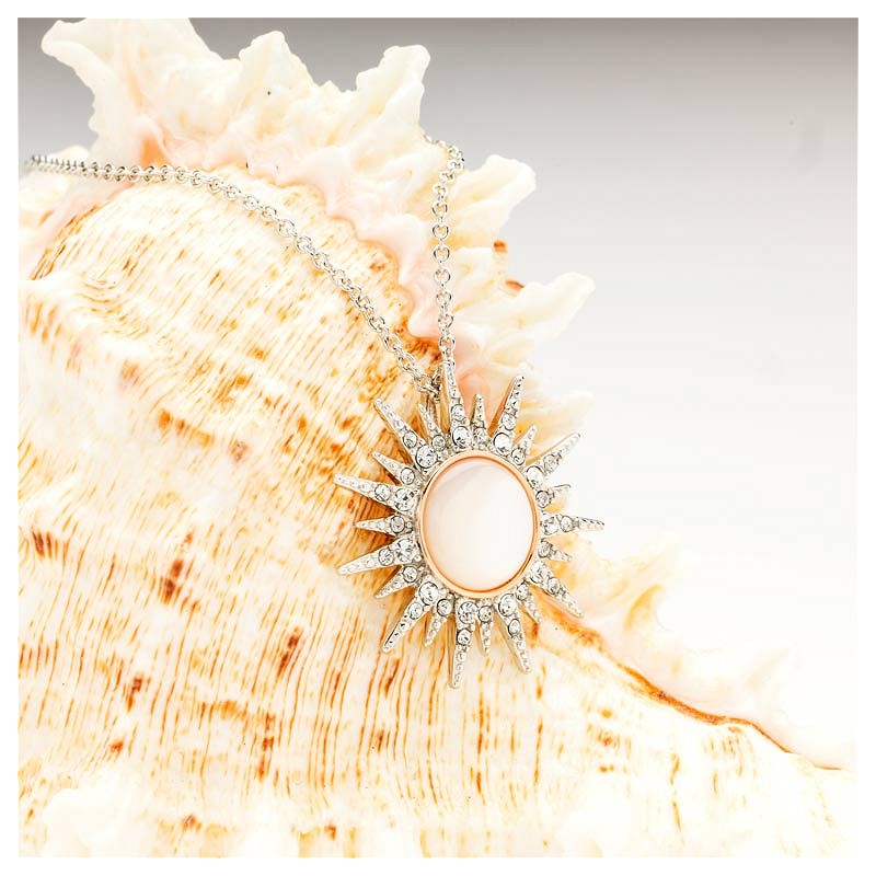 Sterling Silver Mother of Pearl Sun with White Crystal and Rose Gold