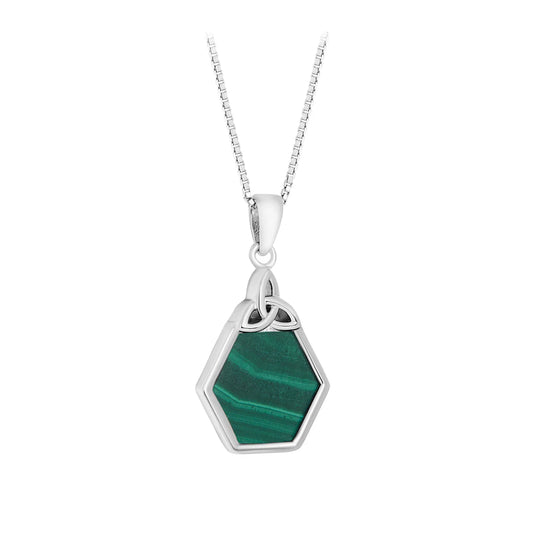 Sterling Silver Malachite Hexagon Trinity Knot Pendant