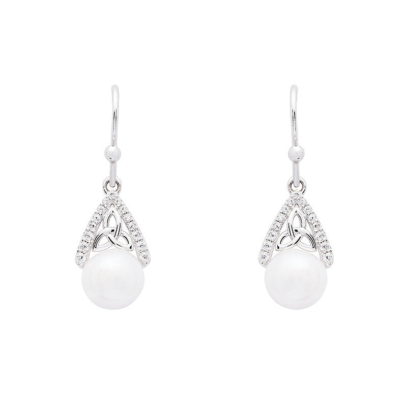 Sterling Silver Trinity Knot Pearl Drop Earrings