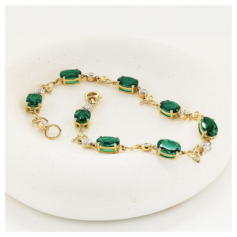 14ct Gold Lab Grown Diamond and Emerald Trinity Bracelet