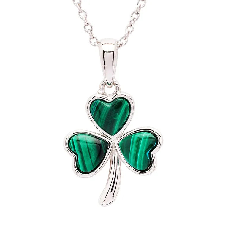 Sterling Silver Green Malachite Shamrock Pendant
