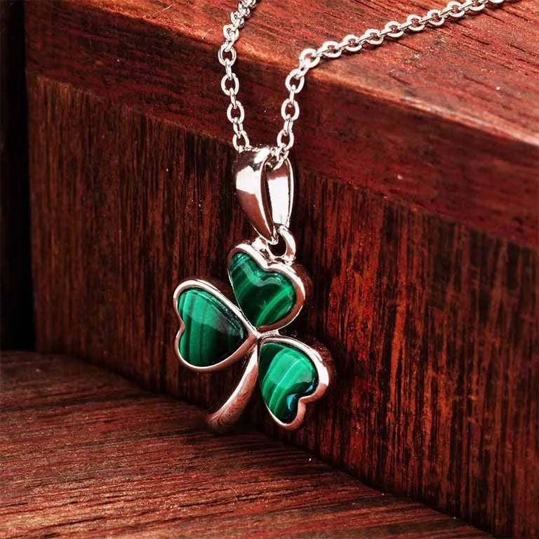 Sterling Silver Green Malachite Shamrock Pendant