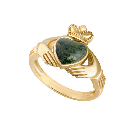 Men's 10ct Gold Connemara Marble Claddagh Ring