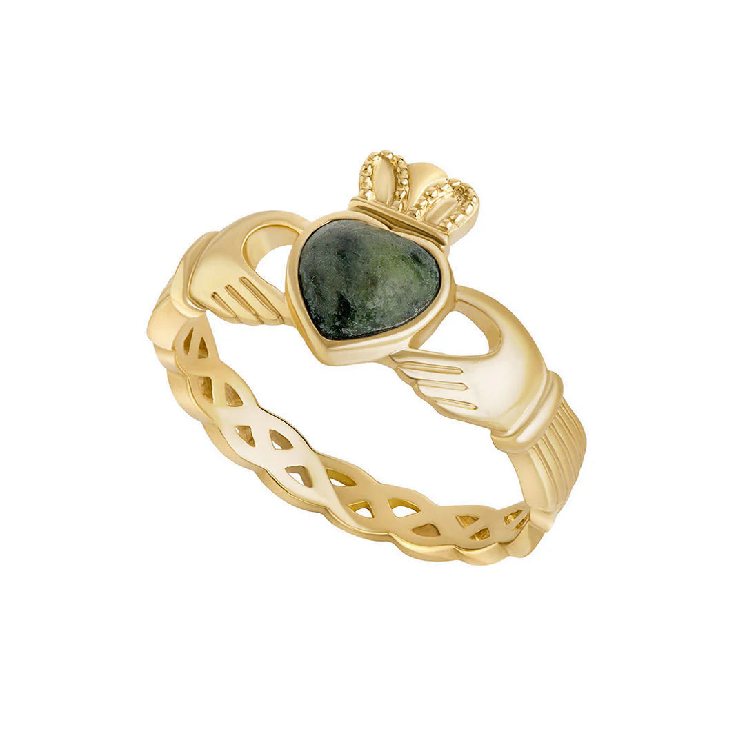 10ct Gold Connemara Marble Celtic Claddagh Ring