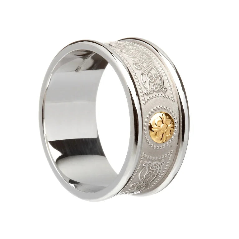 Sterling Silver and Irish Gold Celtic Ring with Heavy Rims