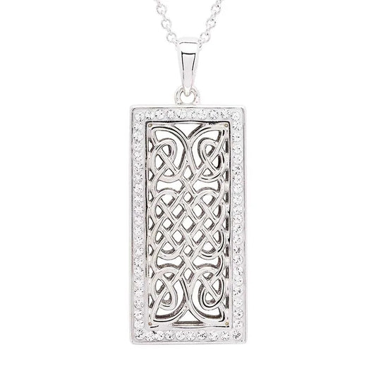 Sterling Silver White Crystals Celtic Ingot Necklace