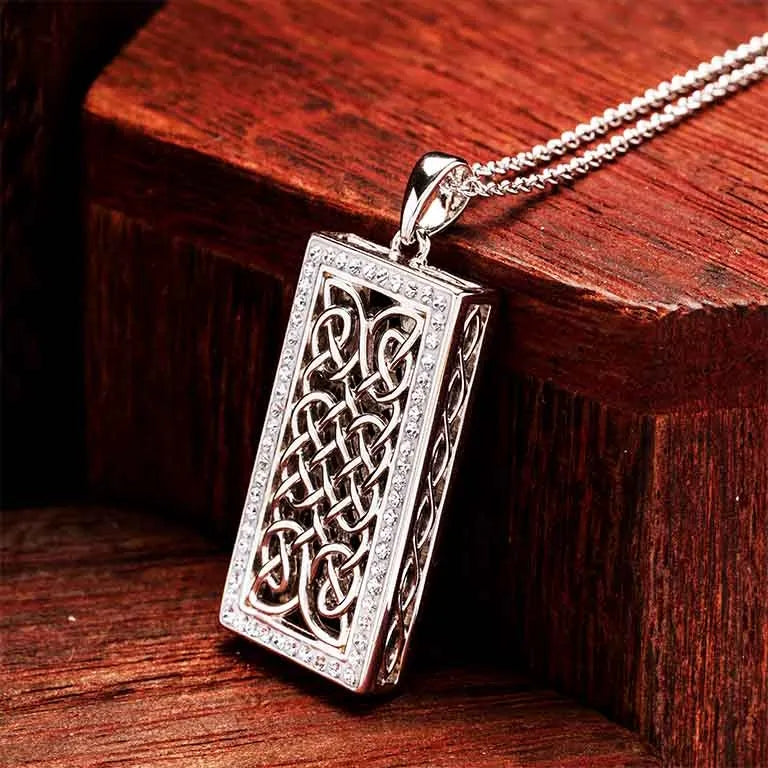 Sterling Silver White Crystals Celtic Ingot Necklace