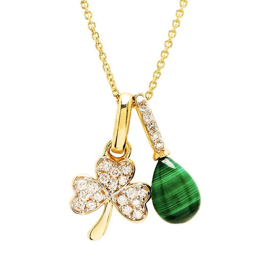 14ct Gold Lab Grown Diamond Malachite Shamrock Necklace