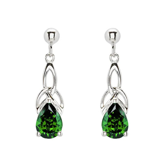 Sterling Silver Emerald Green Cubic Zirconia Trinity Knot Earrings