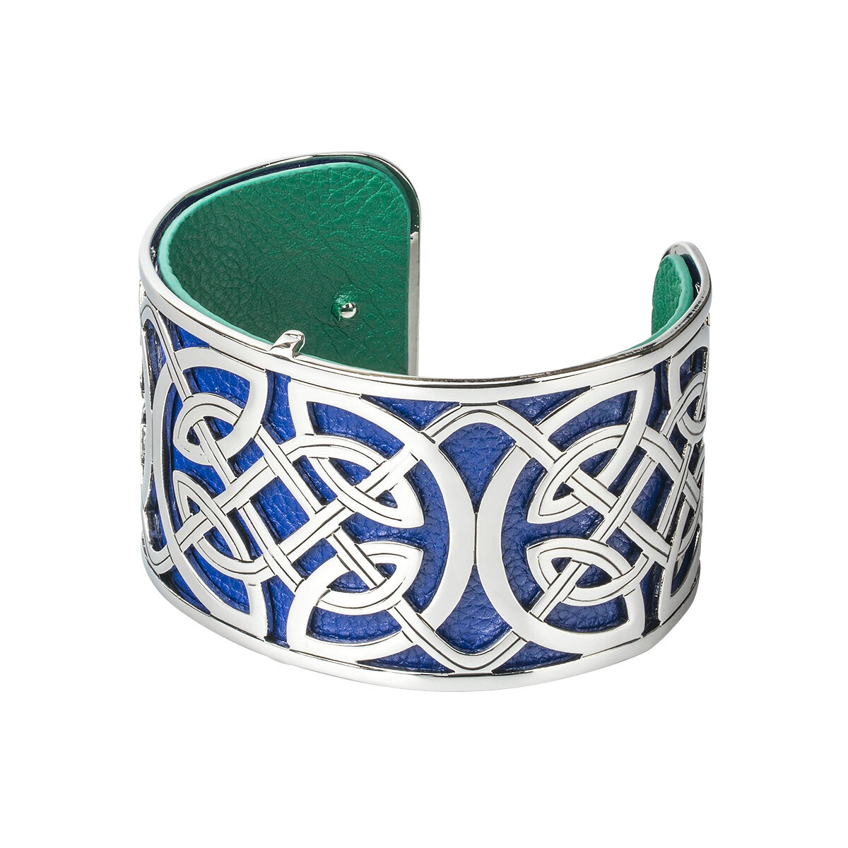 Rhodium plated Celtic Leather Cuff Bangle - Wide