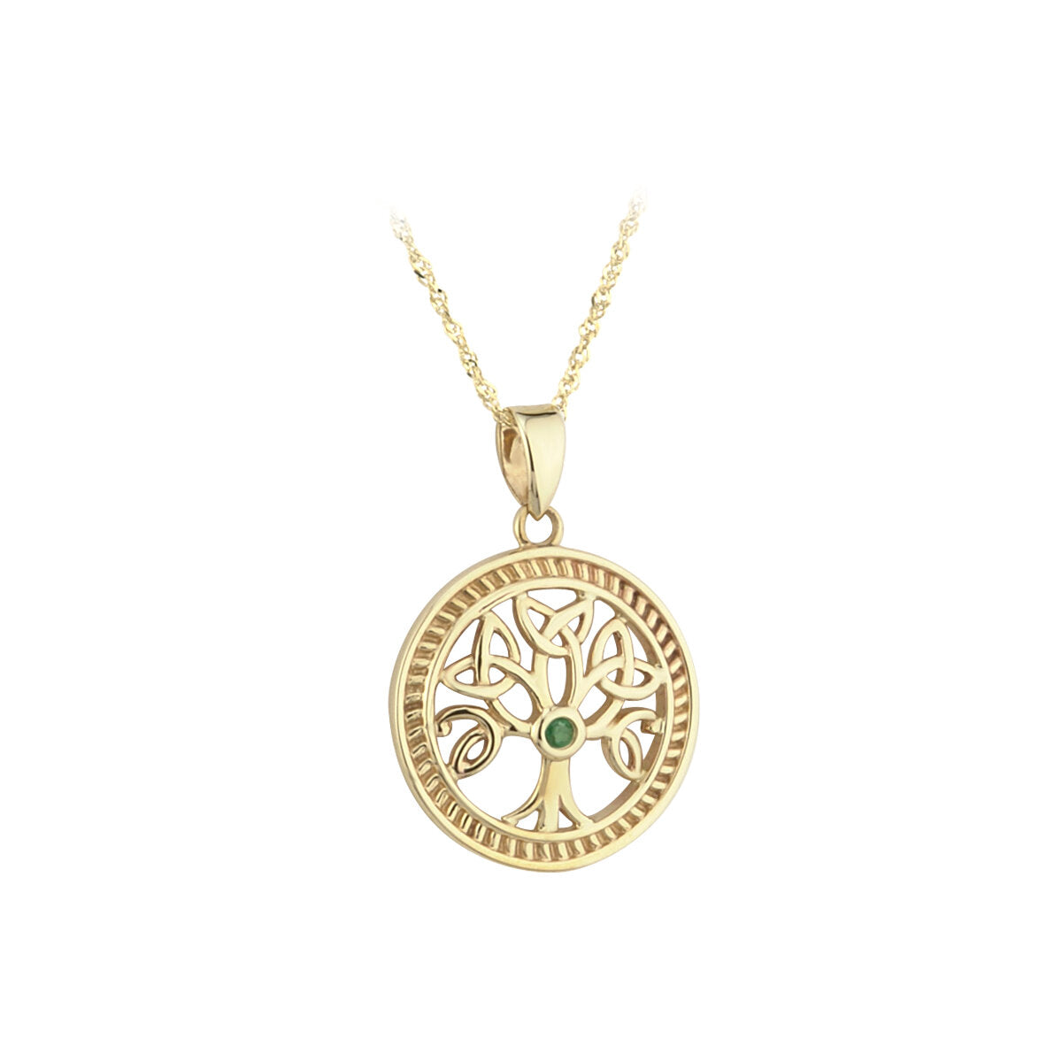 10ct Yellow Gold Emerald Tree of Life Pendant