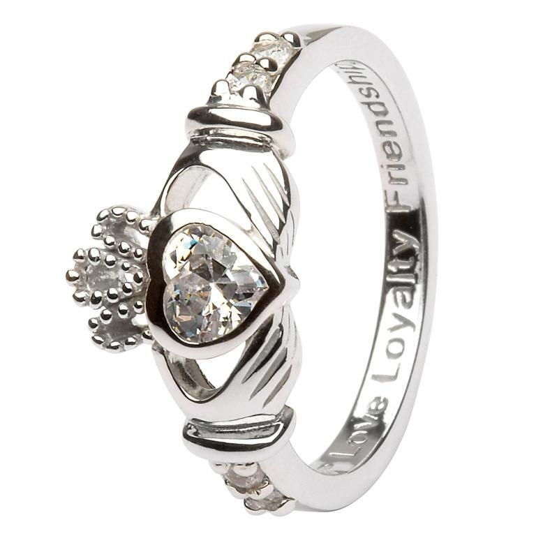 Sterling Silver April Birthstone Claddagh Ring