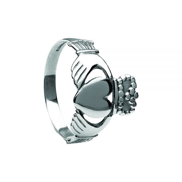 White Gold Men's Traditional Claddagh Ring - Medium