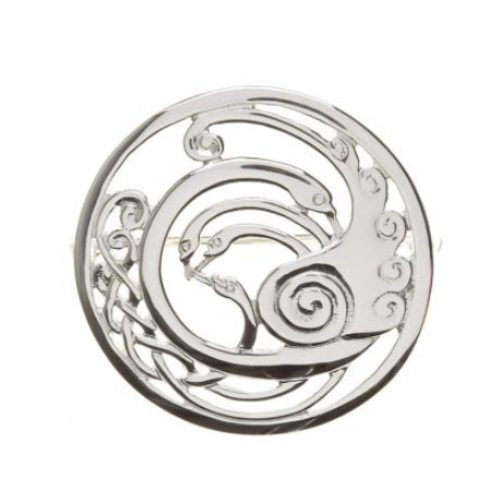 Sterling Silver Children of Lir Celtic Knot Brooch - Large