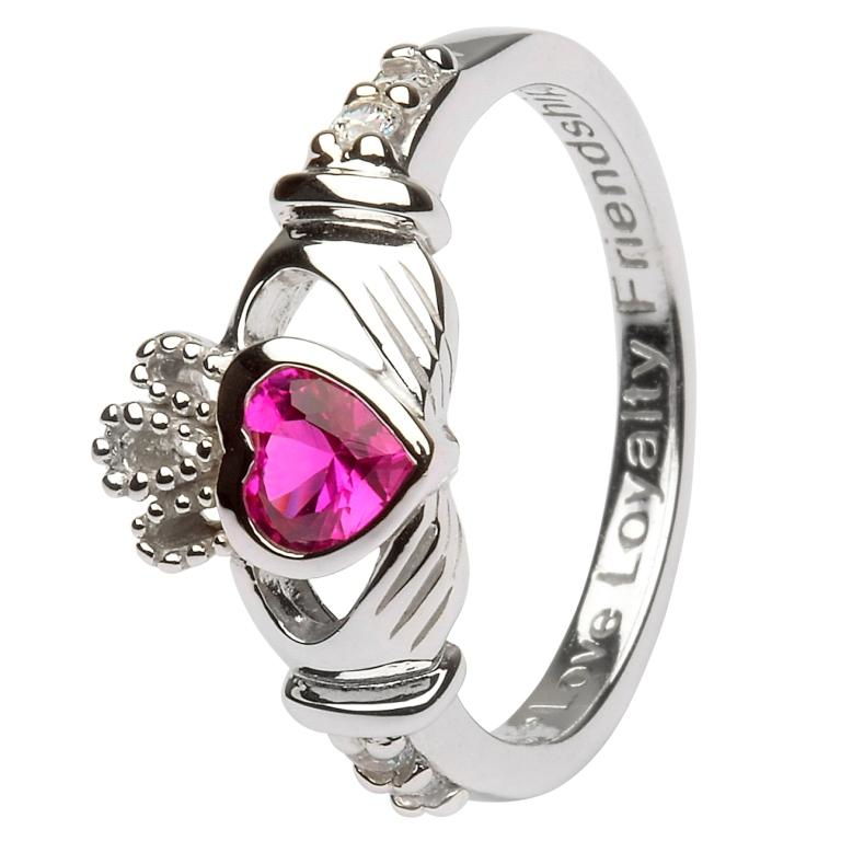 Sterling Silver July Birthstone Claddagh Ring