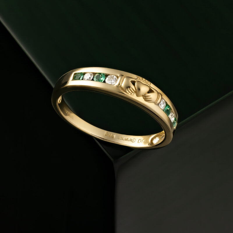 14ct Gold Diamond & Emerald Claddagh Eternity Ring