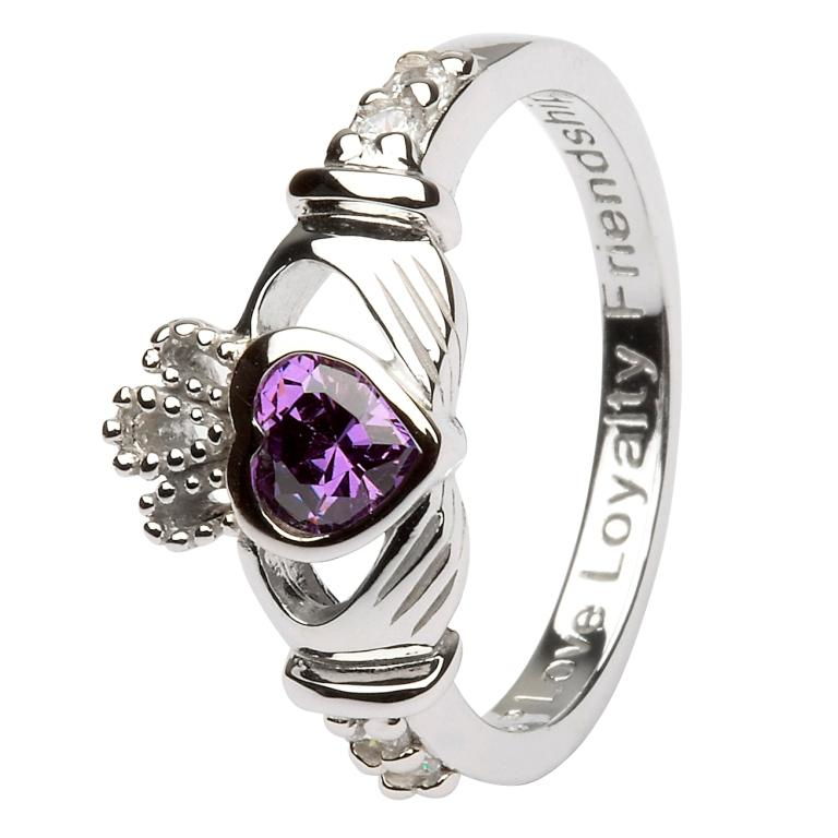 Sterling Silver Irish Claddagh Ring With August Birthstone Heart CZ - Size 5, Personalized Solitaire