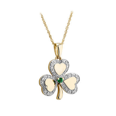 10ct Gold Diamond and Emerald Shamrock Pendant