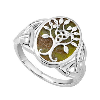 Sterling Silver Connemara Marble Tree Of Life Ring
