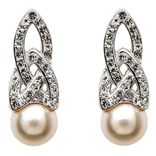 Sterling Silver Cubic Zirconia Celtic Knot Pearl Earrings