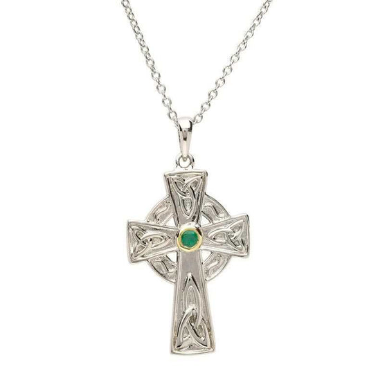 Sterling Silver Emerald Set Celtic Knot Cross