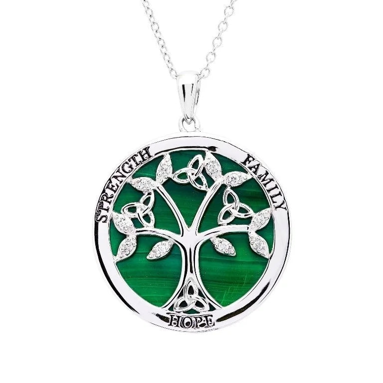 Sterling Silver Malachite Tree of Life Pendant