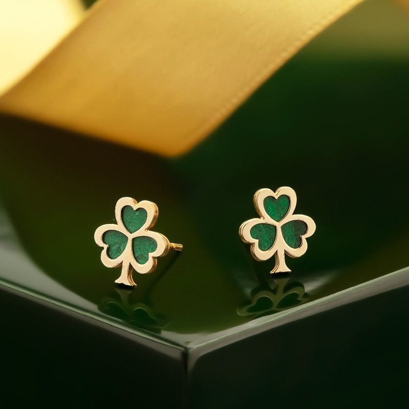 10ct Gold Malachite Shamrock Stud Earrings