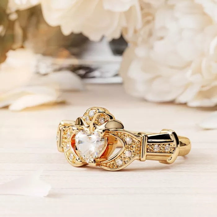 14ct Yellow Gold Diamond Claddagh Ring