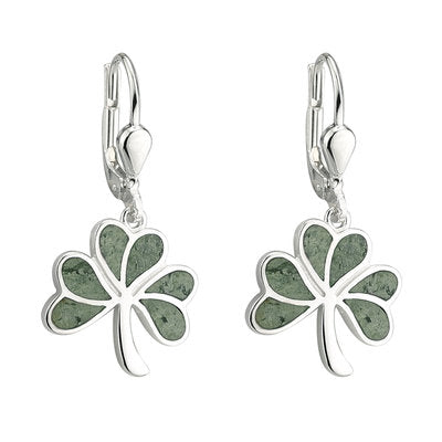 Sterling Silver Connemara Marble Shamrock Drop Earrings