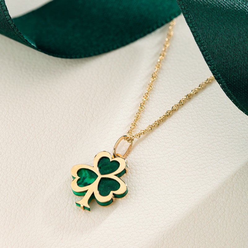 Gold Malachite Shamrock Pendant