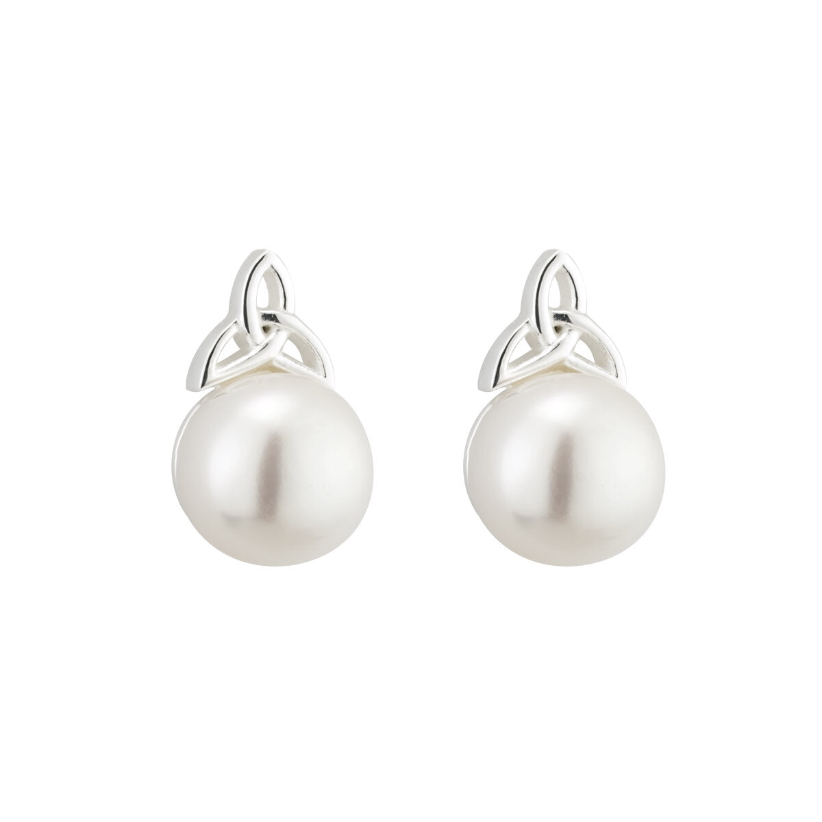 Sterling Silver Pearl Trinity Knot Stud Eearrings