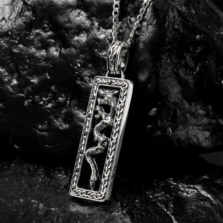 Men's Sterling Silver Black Onyx Dragon Pendant