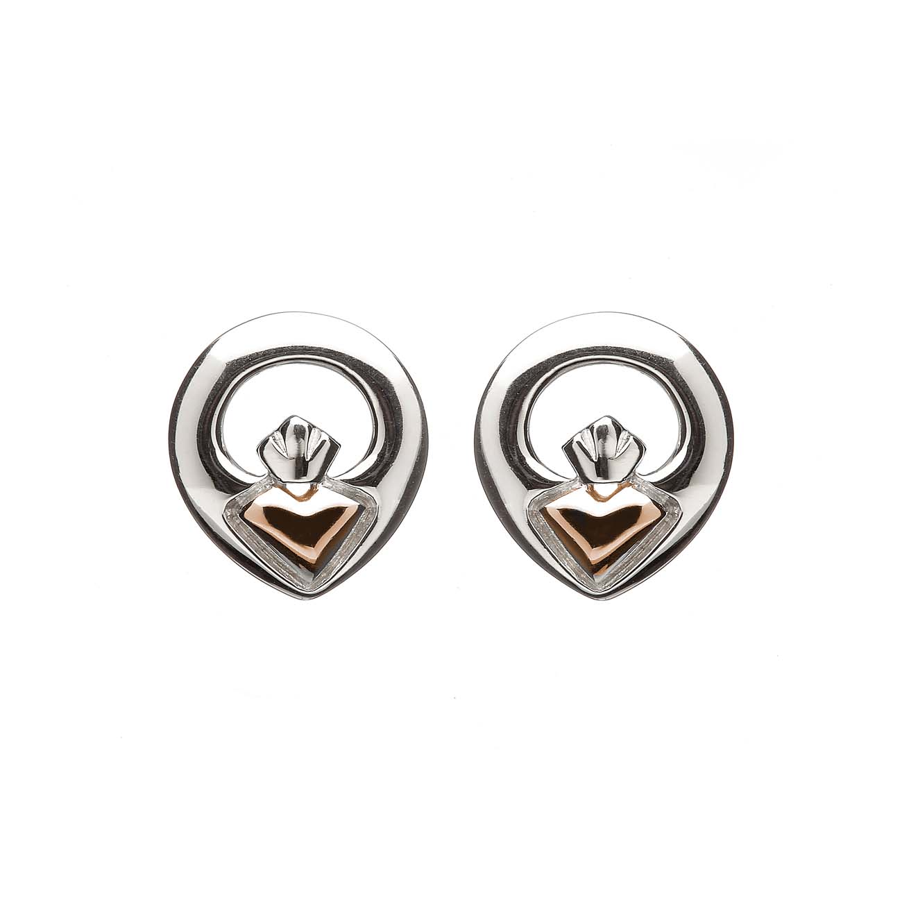 Sterling Silver and Rose Gold Claddagh Stud Earrings