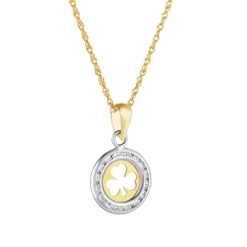 10ct Yellow and White Gold Round Cubic Zirconia Shamrock Pendant