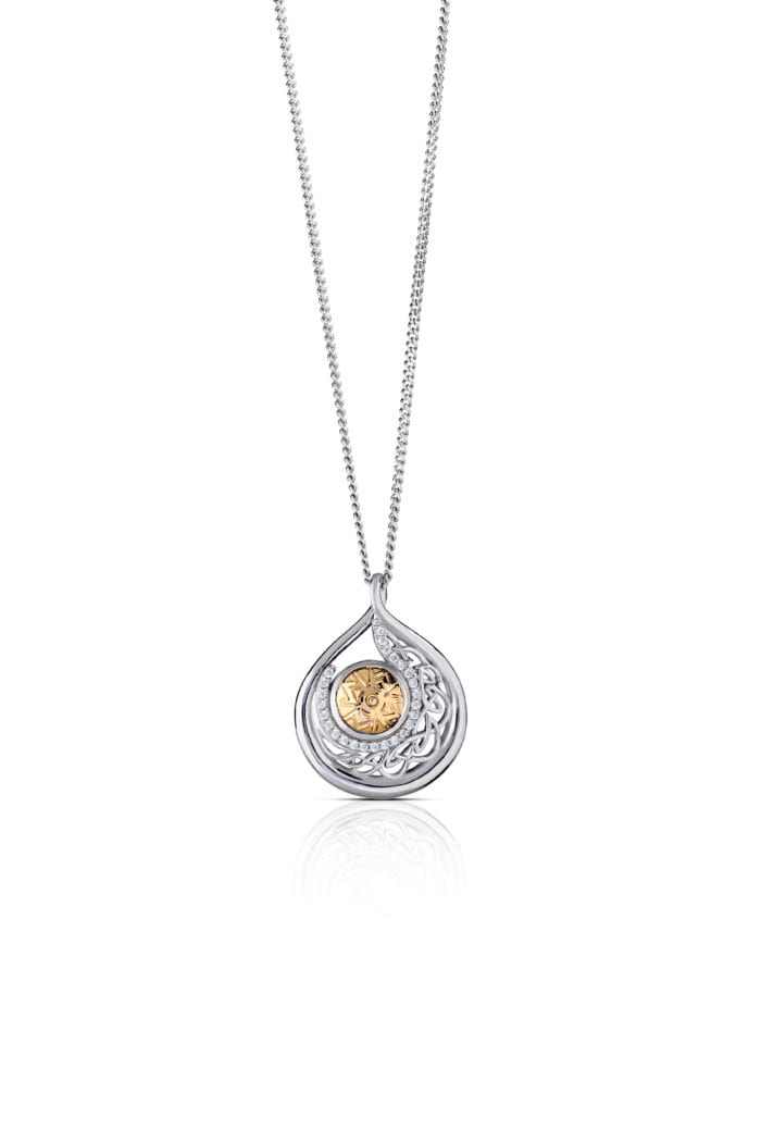 Sterling Silver Solstice Teardrop Pendant with 18ct Gold Bead