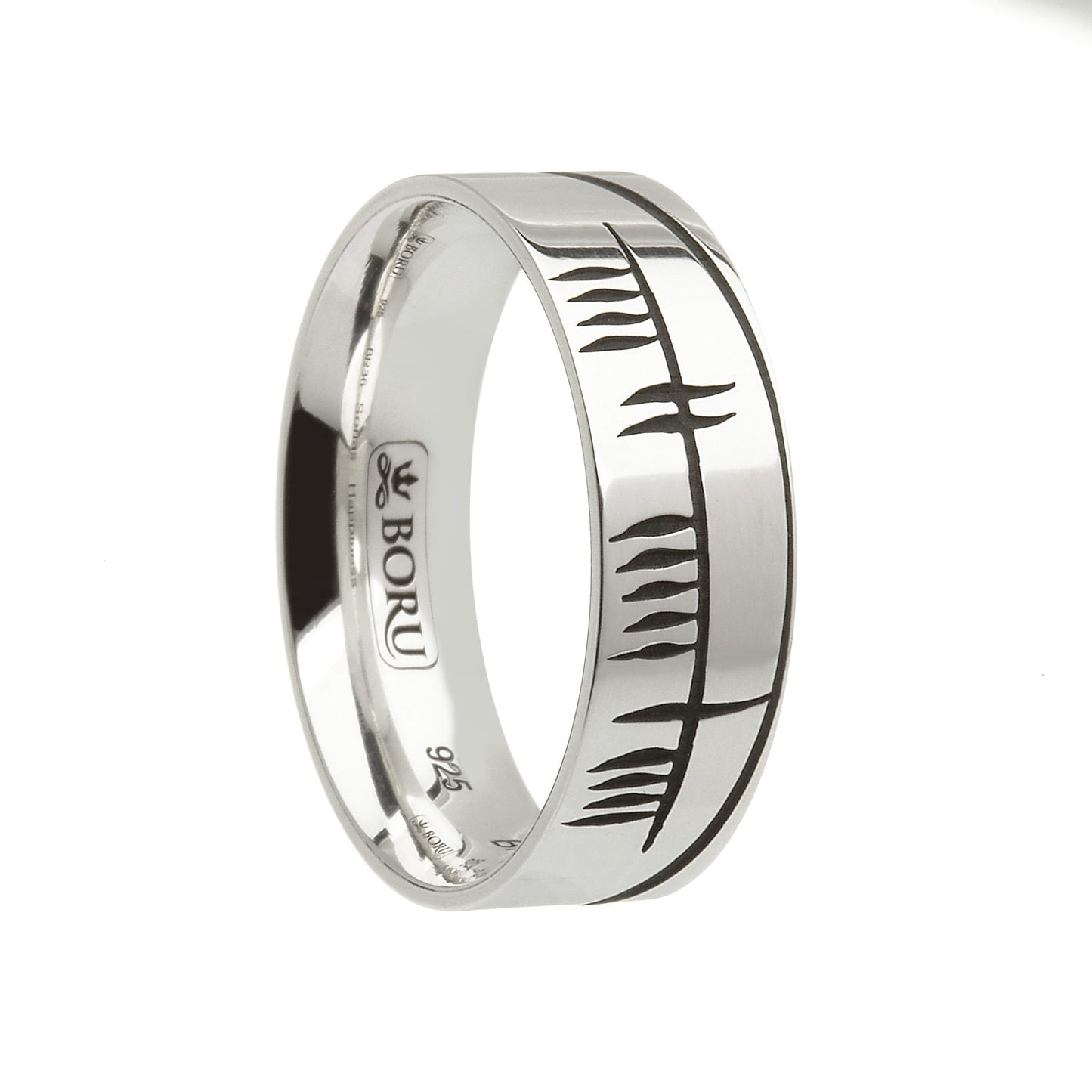 Sterling Silver Ogham Sonas Wedding Ring - Wide